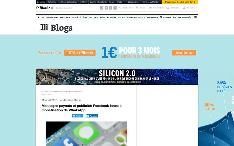 Silicon 2.0 : Facebook lance la monétisation de WhatsApp